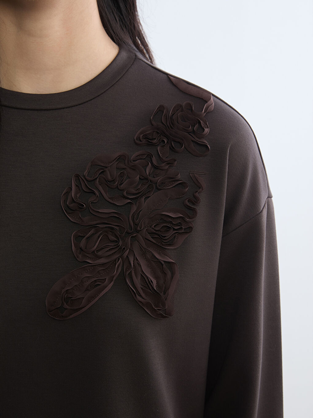 Kahverengi Soft Touch Oversize Kadın Sweatshirt Tunik-2