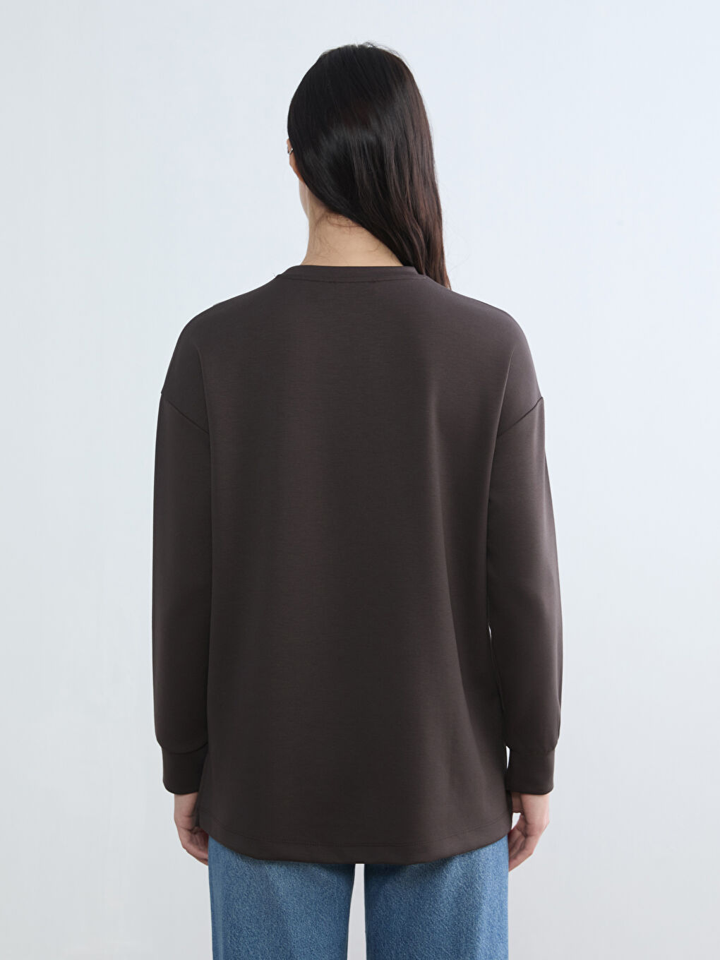 Kahverengi Soft Touch Oversize Kadın Sweatshirt Tunik-3