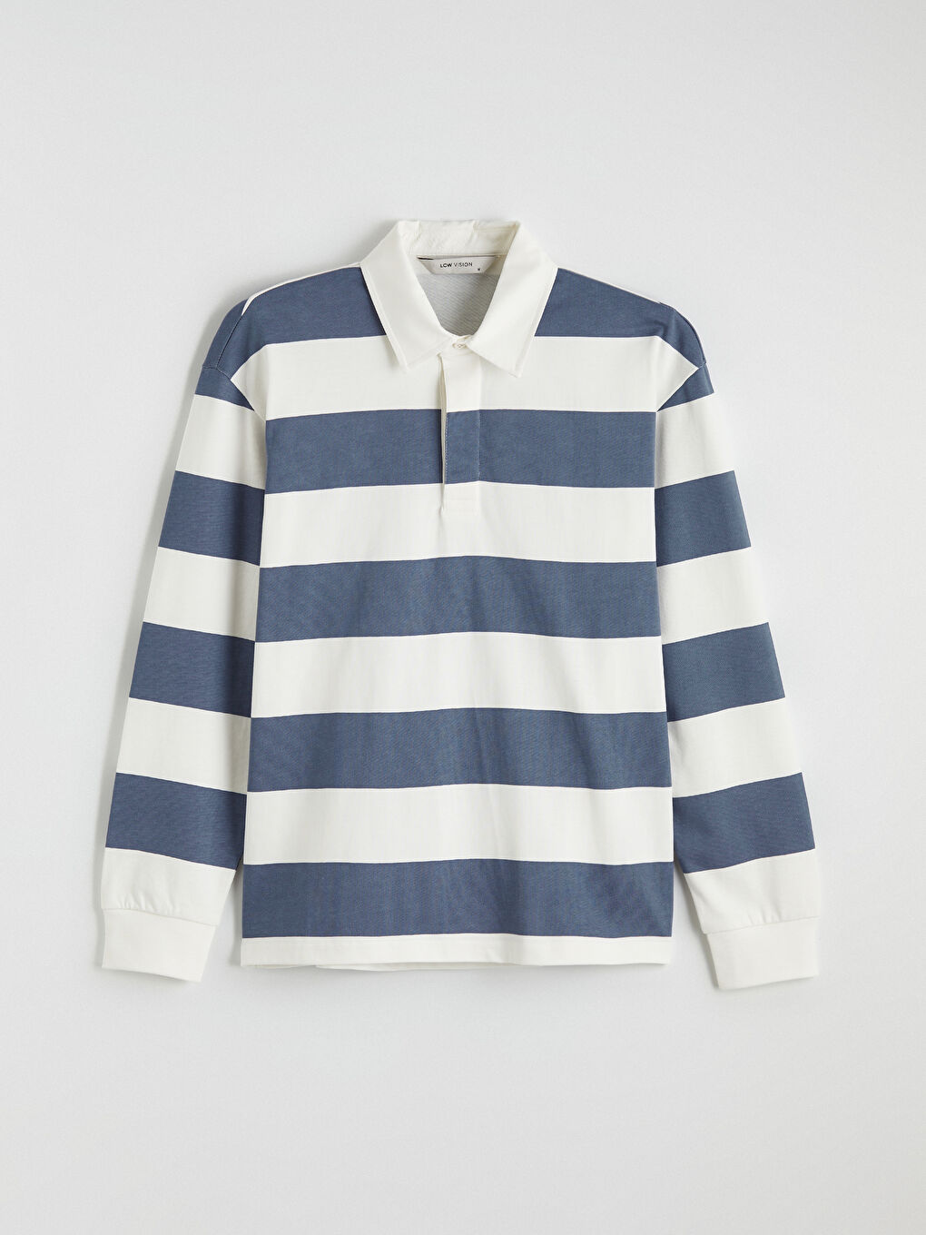 Mavi Polo Yaka Çizgili Erkek Sweatshirt