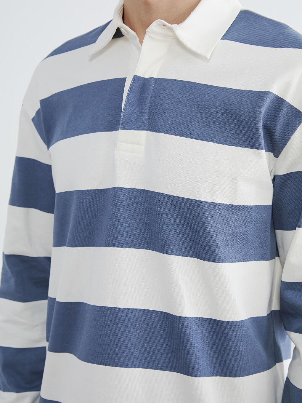 Mavi Polo Yaka Çizgili Erkek Sweatshirt-2