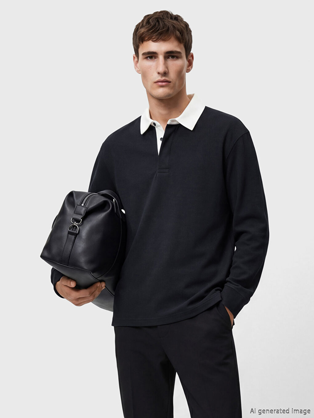 Lacivert Polo Yaka Erkek Sweatshirt