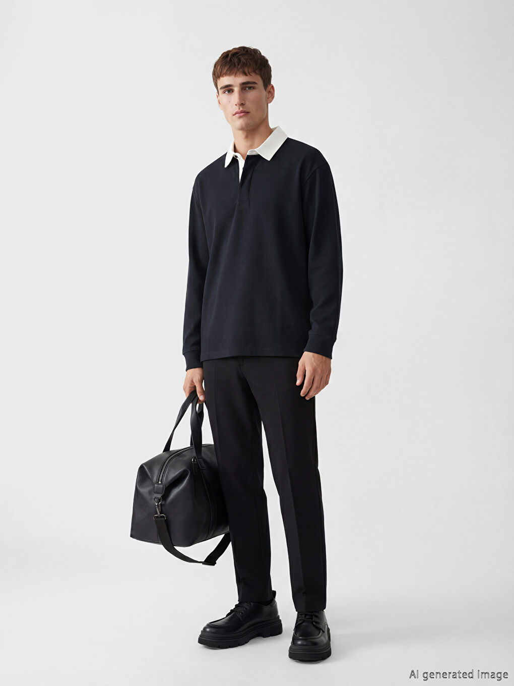 Lacivert Polo Yaka Erkek Sweatshirt-1