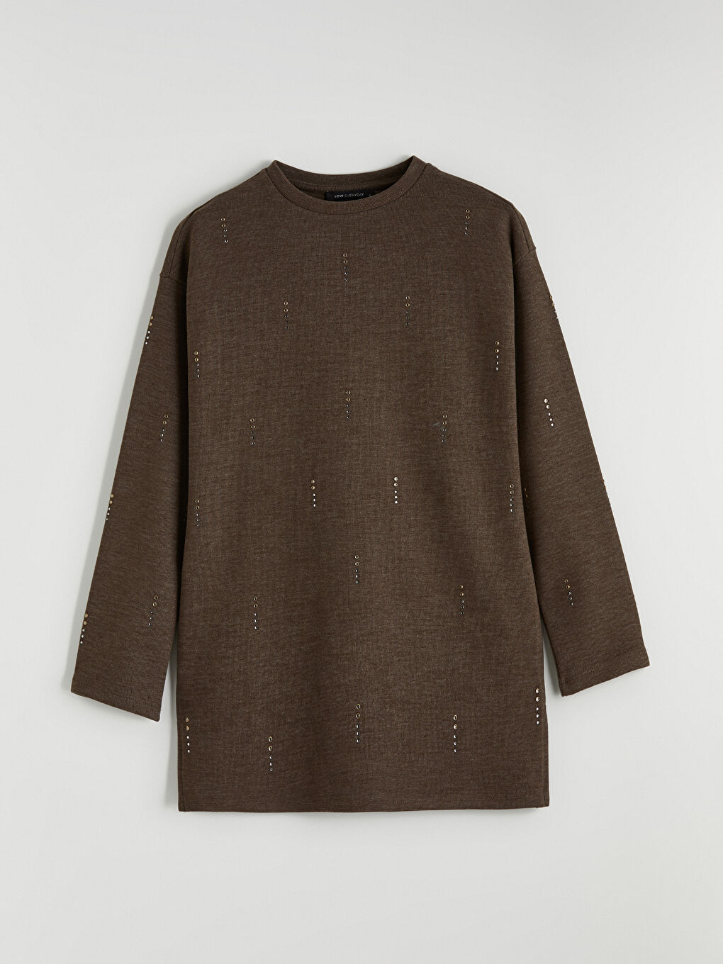 Bej Soft Touch Taşlı Kadın Sweatshirt Tunik	