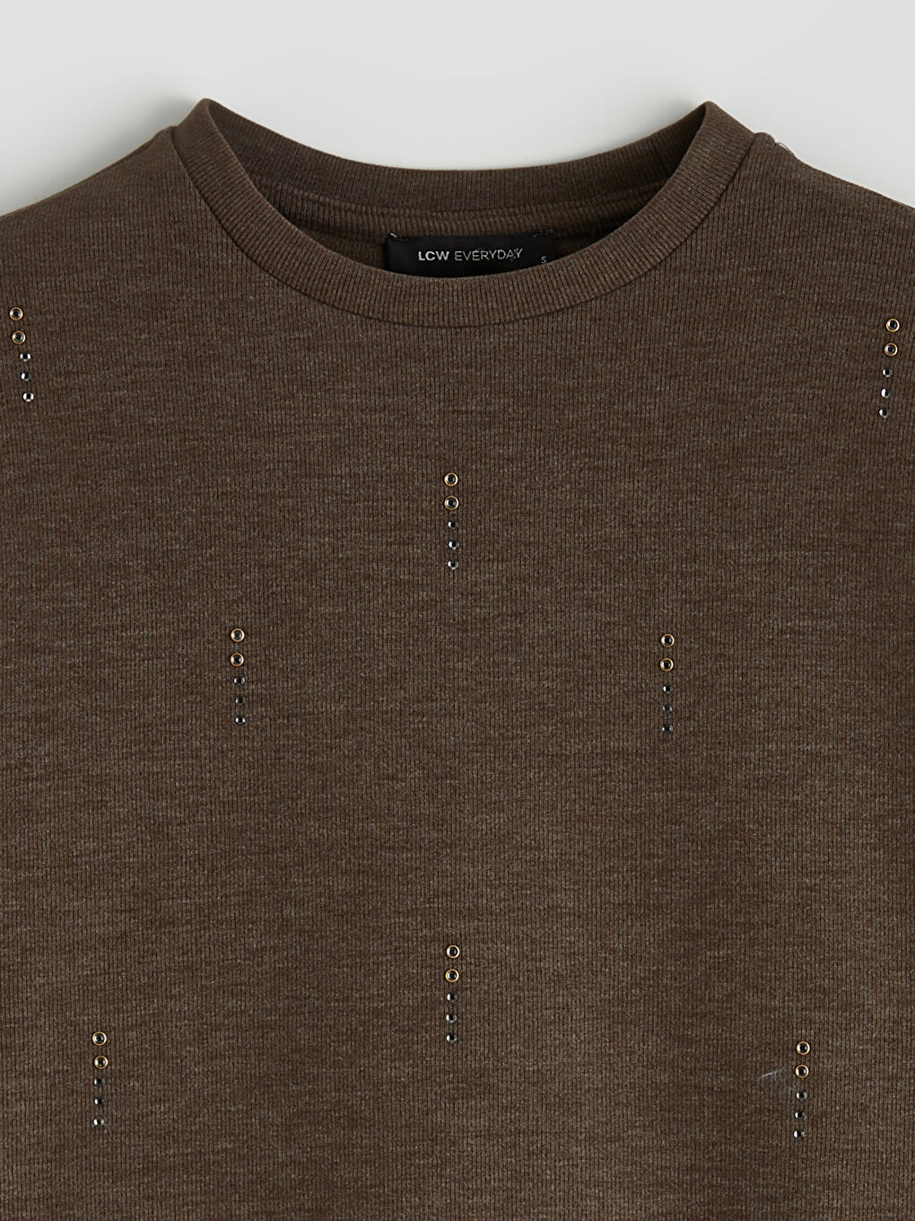 Bej Soft Touch Taşlı Kadın Sweatshirt Tunik	-1