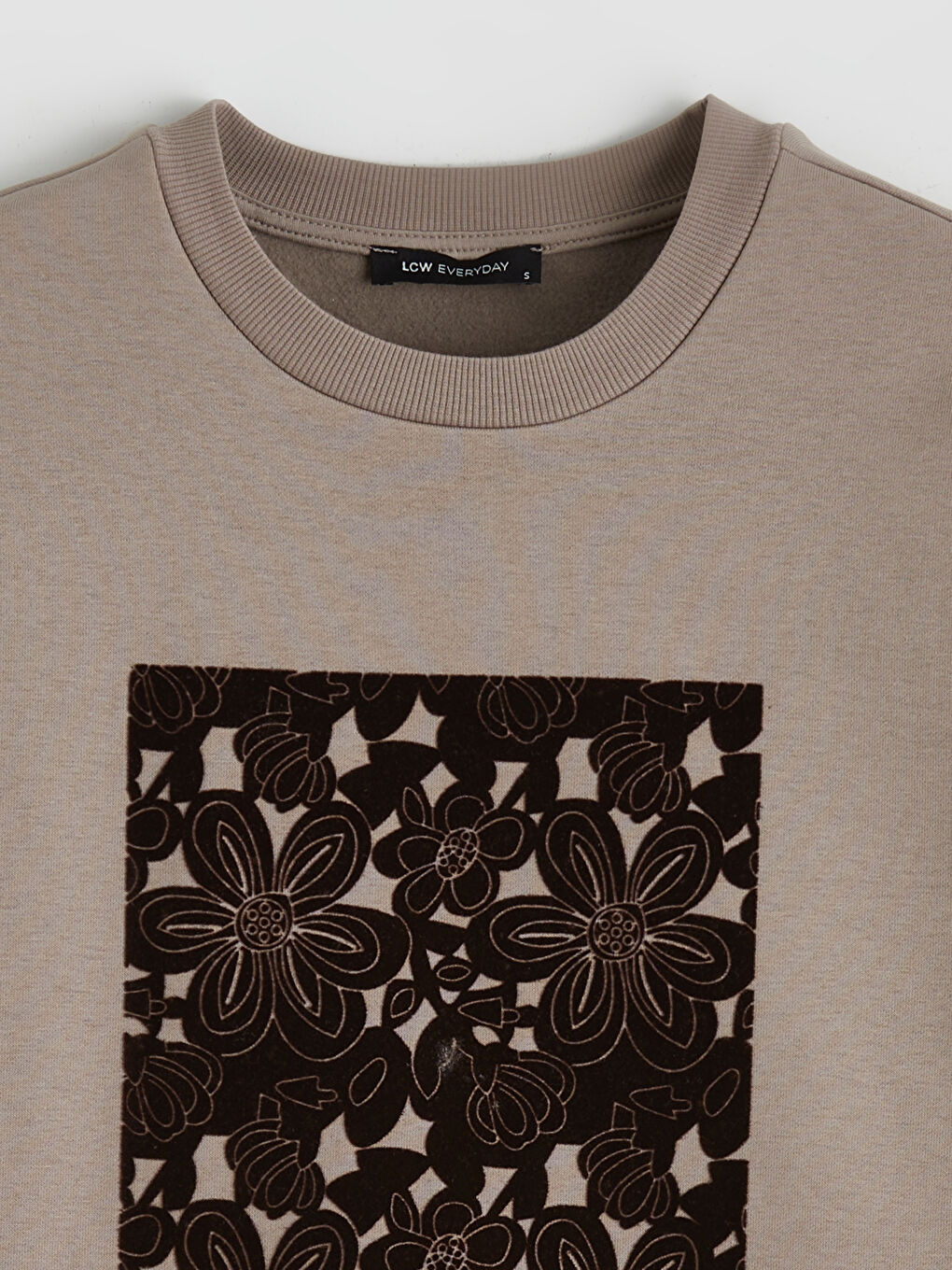 Kahverengi Bisiklet Yaka Baskılı Kadın Kalın Sweatshirt-1