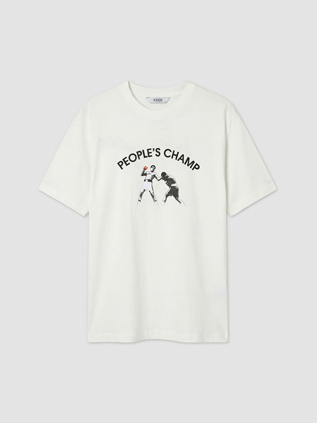 Beyaz Bisiklet Yaka Muhammed Ali Baskılı Erkek Tişört