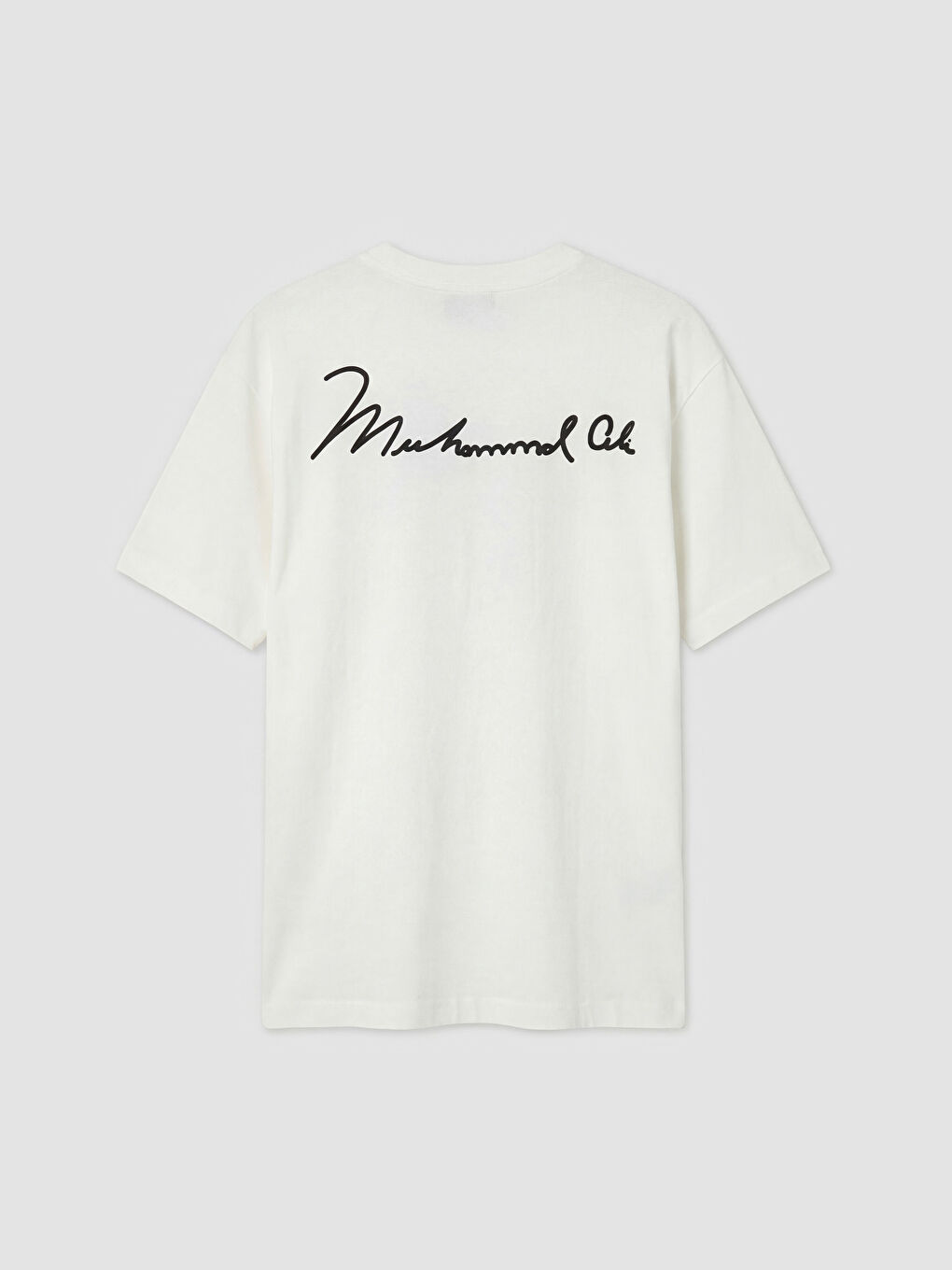 Beyaz Bisiklet Yaka Muhammed Ali Baskılı Erkek Tişört-1