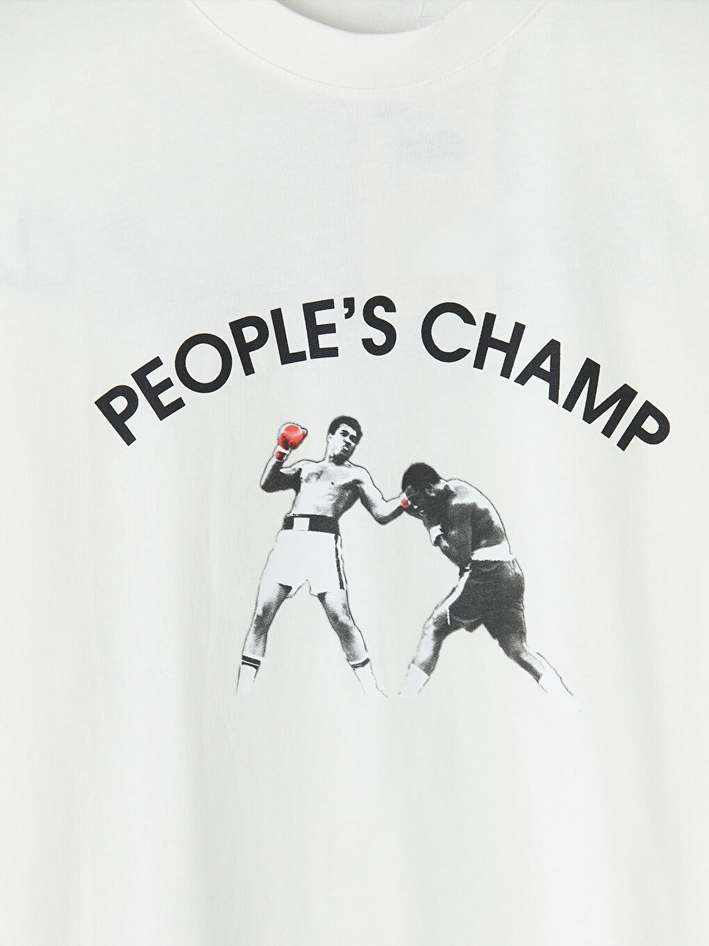 Beyaz Bisiklet Yaka Muhammed Ali Baskılı Erkek Tişört-3