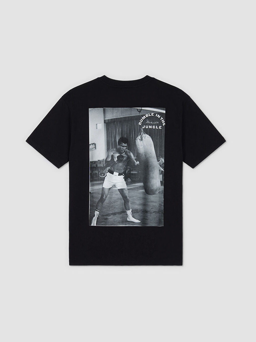 Siyah Bisiklet Yaka Muhammed Ali Baskılı Erkek Tişört-1