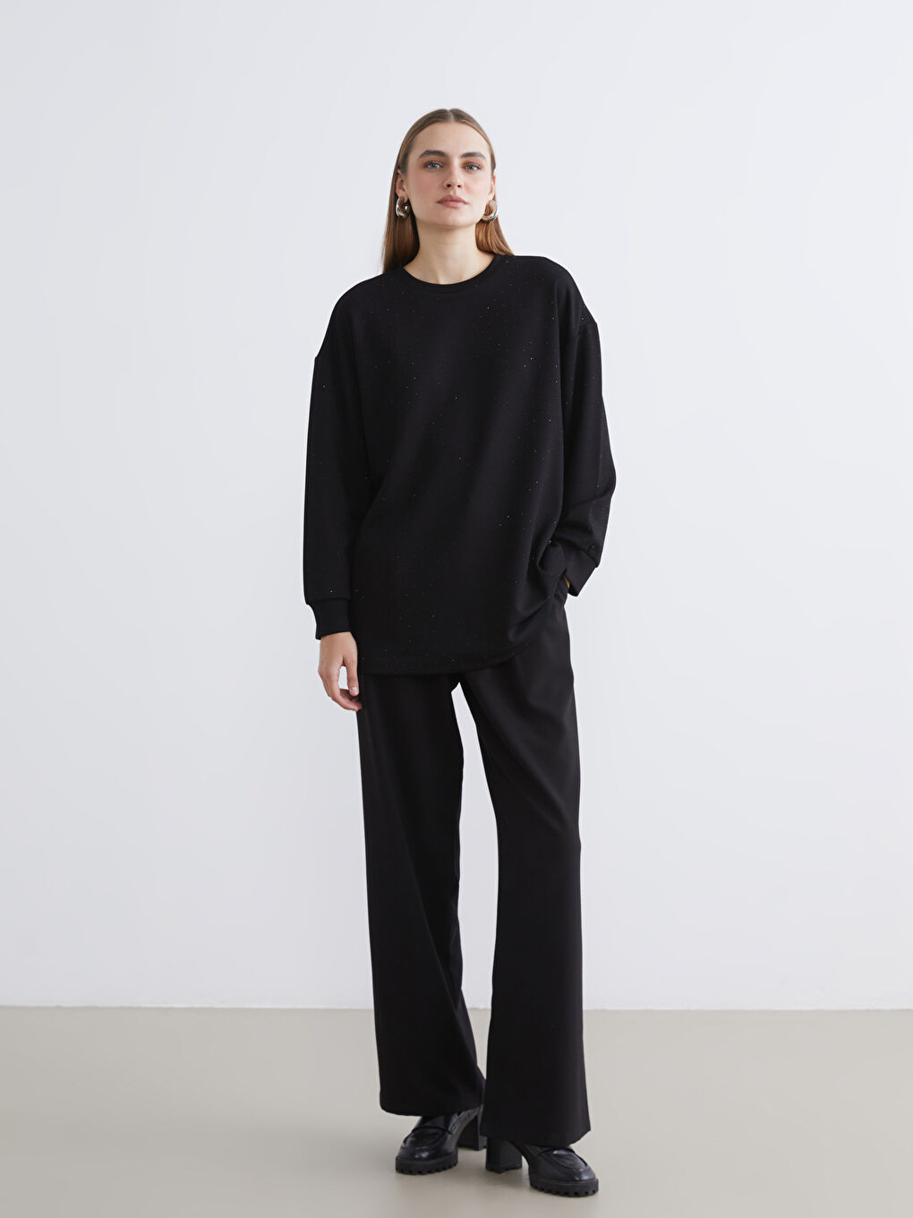 Siyah Soft Touch Oversize Kadın Sweatshirt Tunik-2