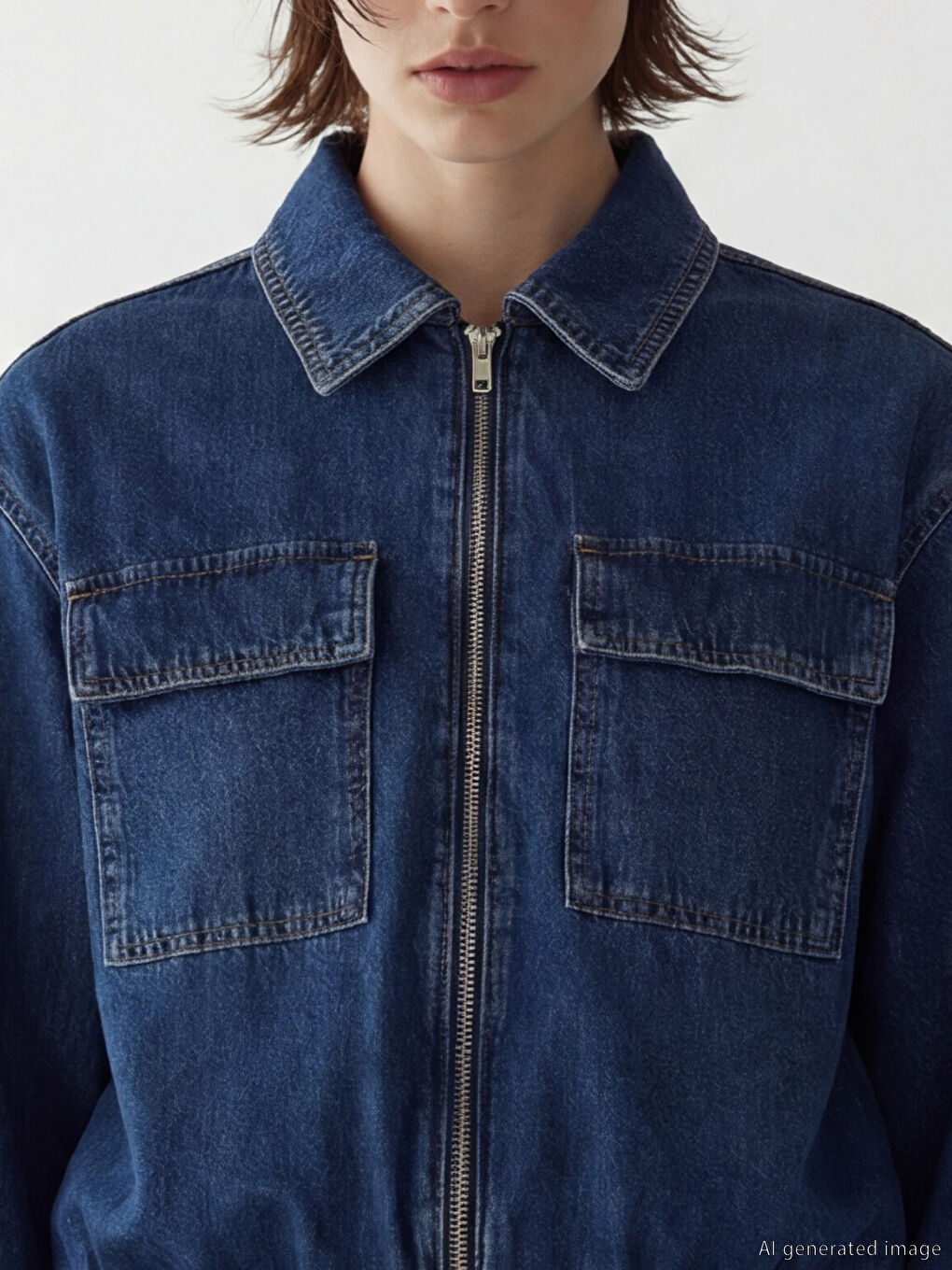 İndigo Gömlek Yaka Oversize Kadın Jean Ceket-2