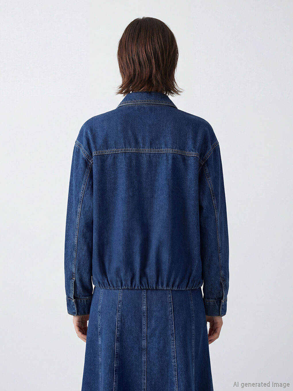 İndigo Gömlek Yaka Oversize Kadın Jean Ceket-3