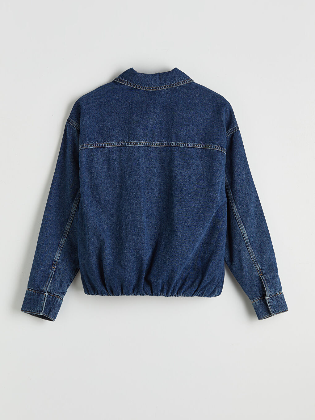 İndigo Gömlek Yaka Oversize Kadın Jean Ceket-5