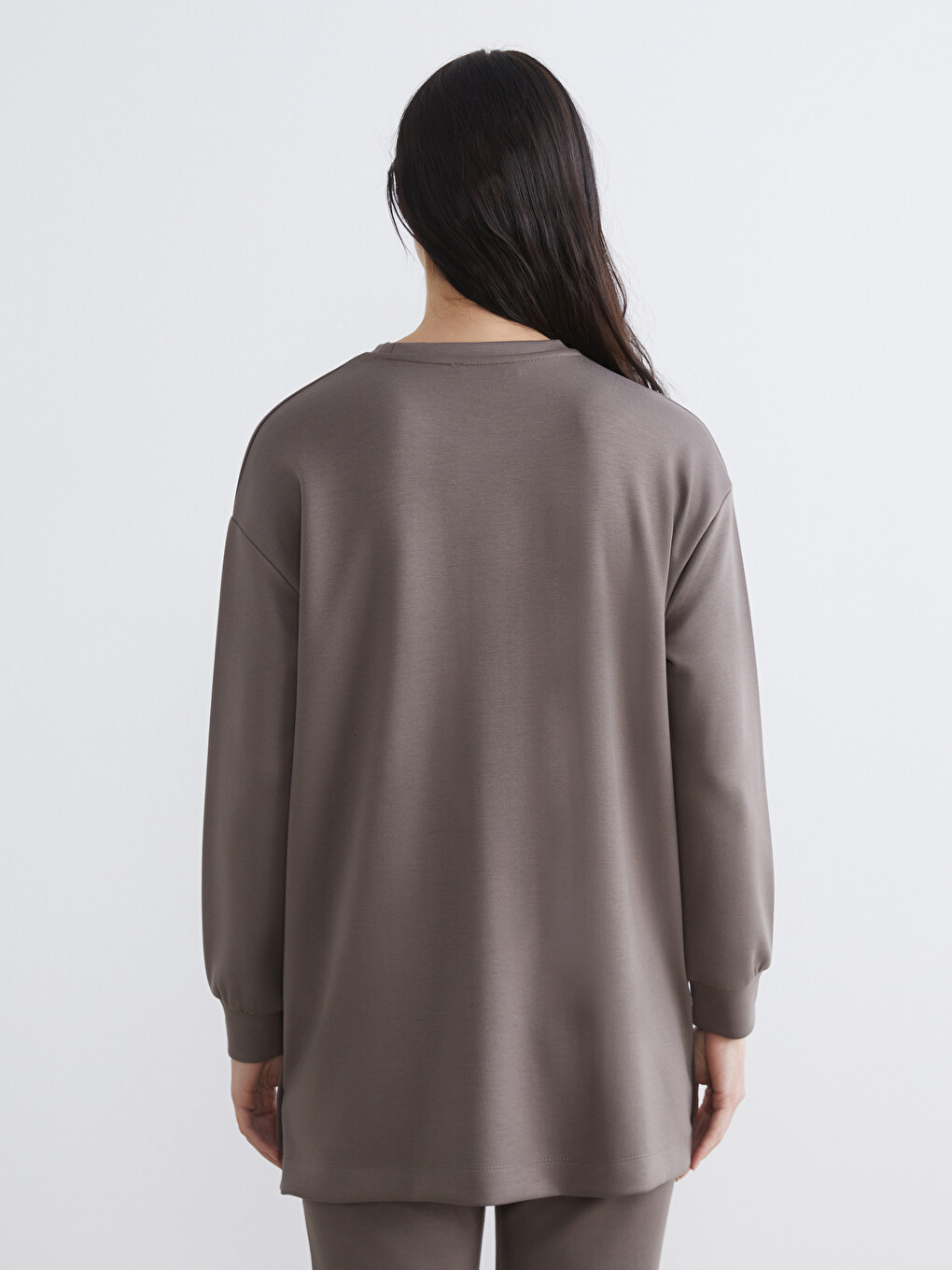 Kahverengi Soft Touch Oversize Kadın Sweatshirt Tunik-3