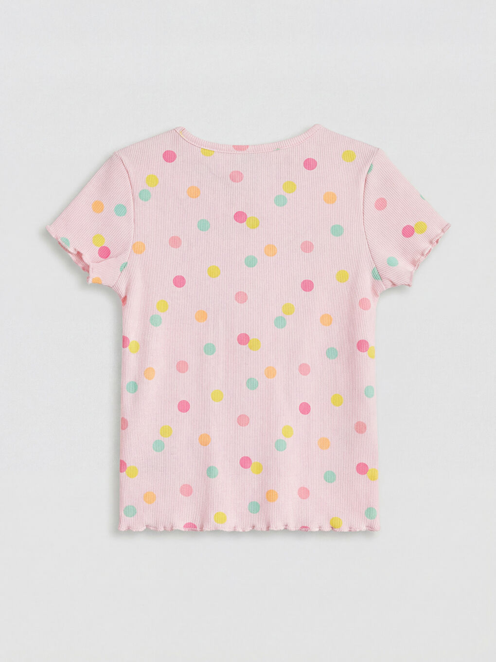 Pembe Bisiklet Yaka Puantiyeli Kız Çocuk Tişört-1