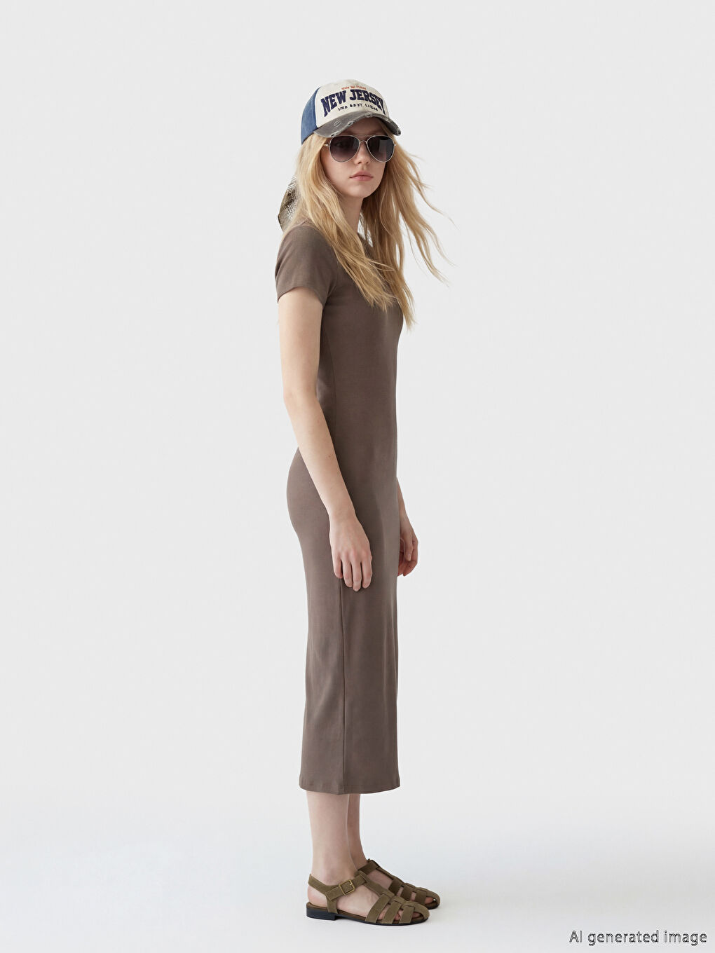 Kahverengi Modal Karışımlı Bodycone Elbise