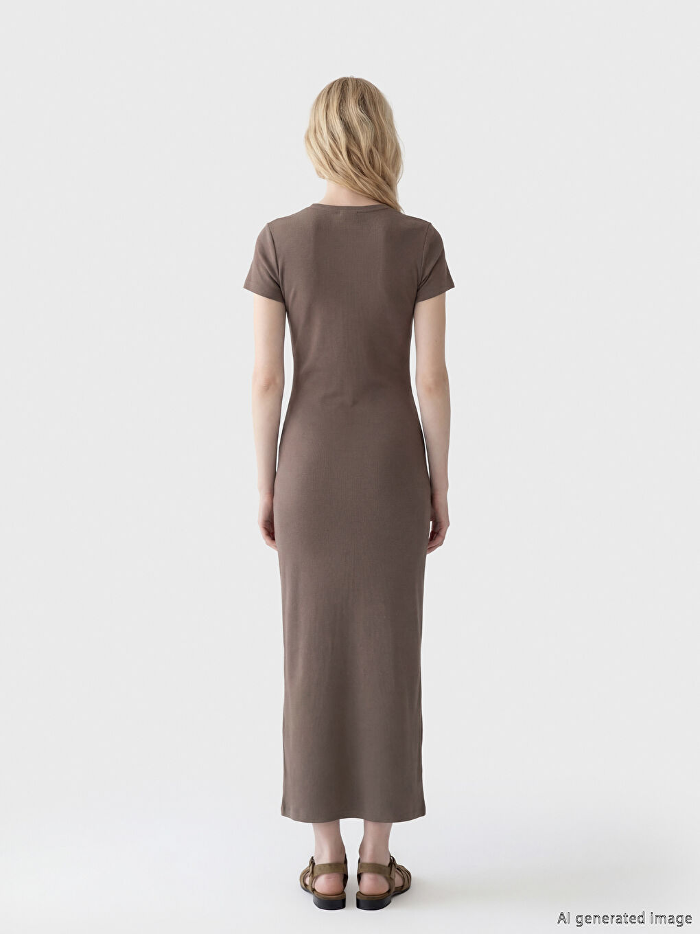 Kahverengi Modal Karışımlı Bodycone Elbise-2