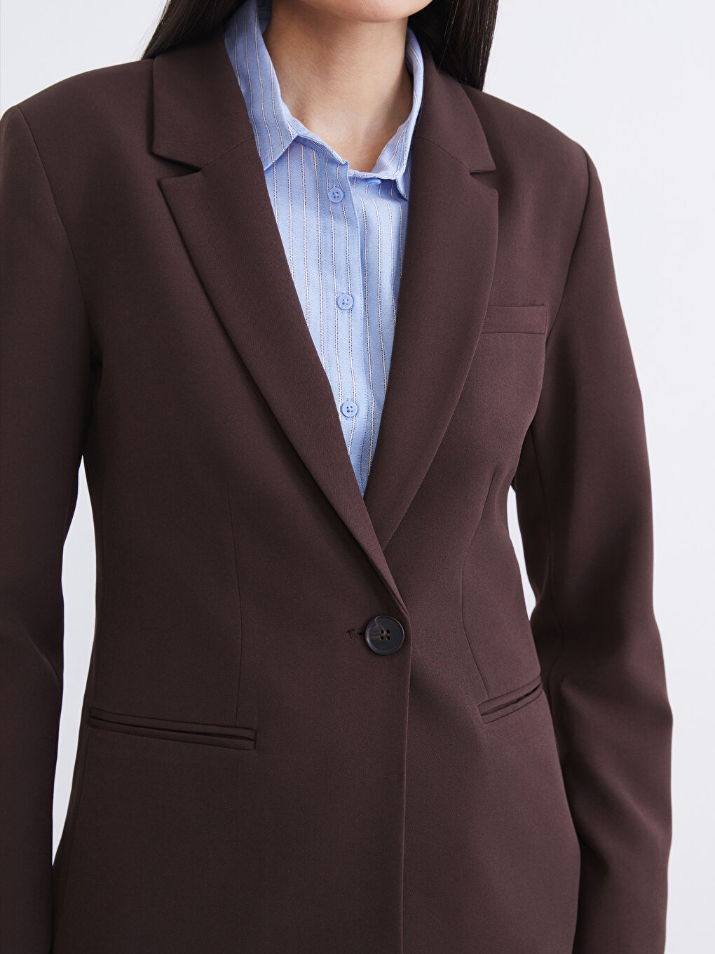 Kahverengi Krep Kadın Blazer Ceket-2