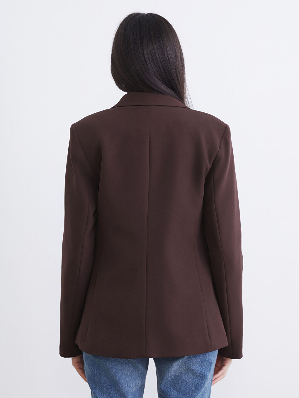 Kahverengi Krep Kadın Blazer Ceket-4