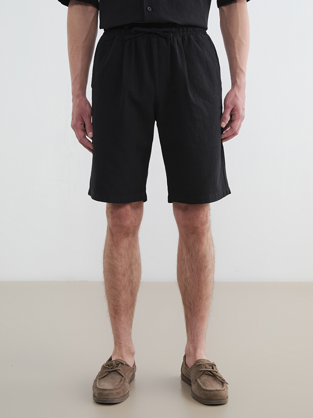 Standard Fit Linen Look Men's Shorts-1