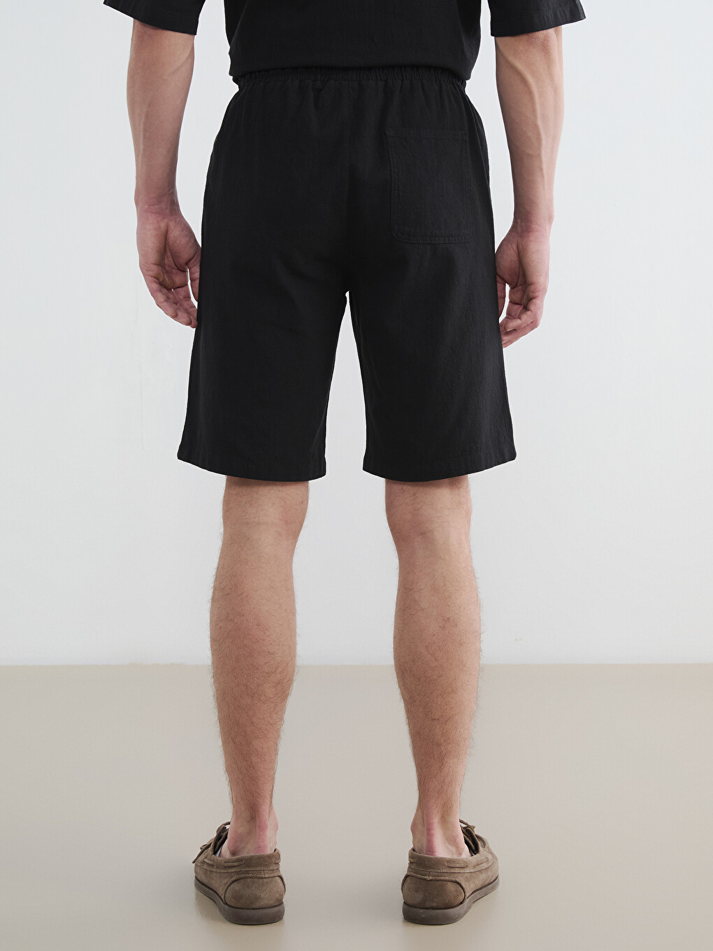 Standard Fit Linen Look Men's Shorts-3