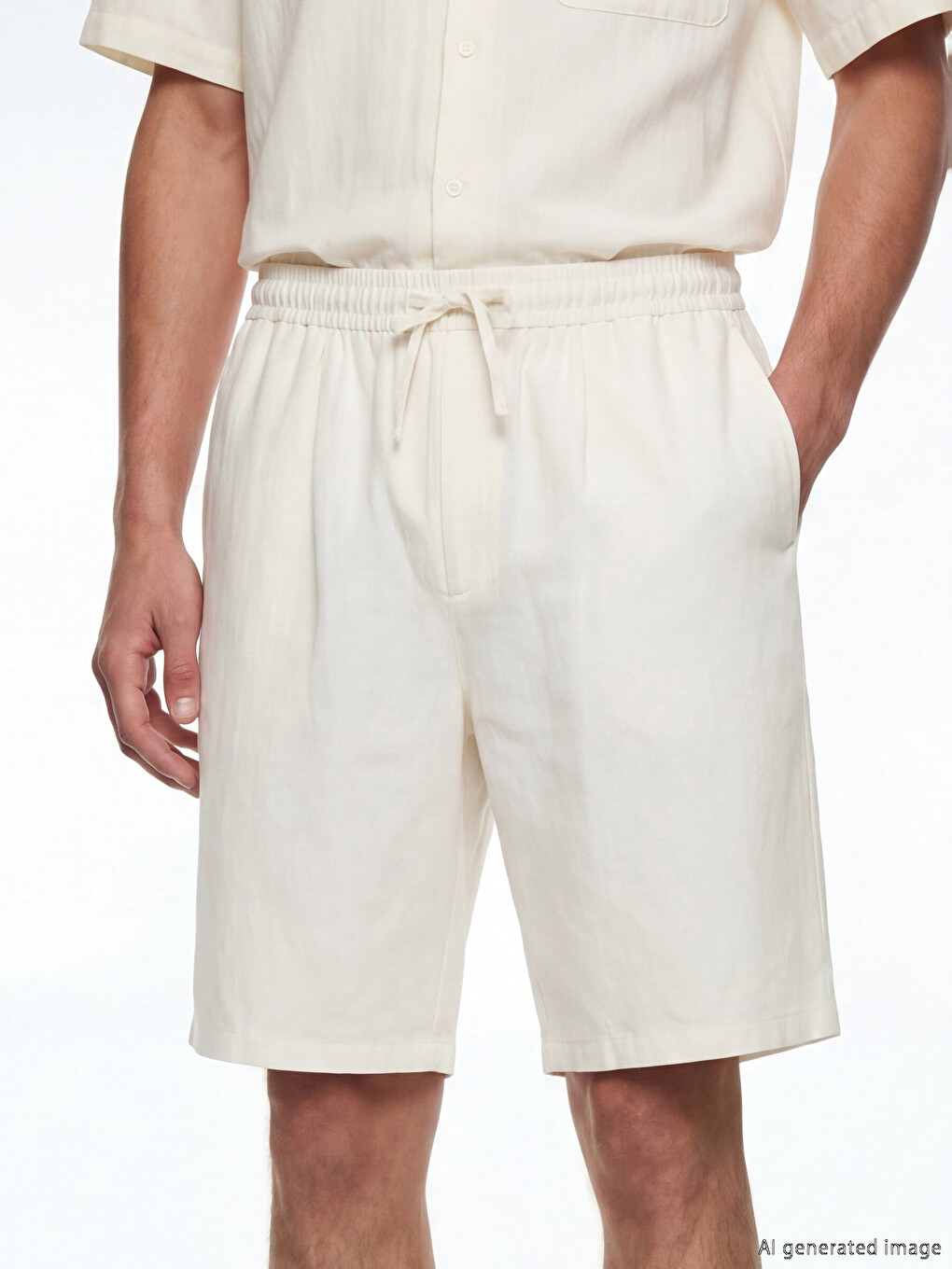 Standard Fit Linen Look Men's Shorts-2
