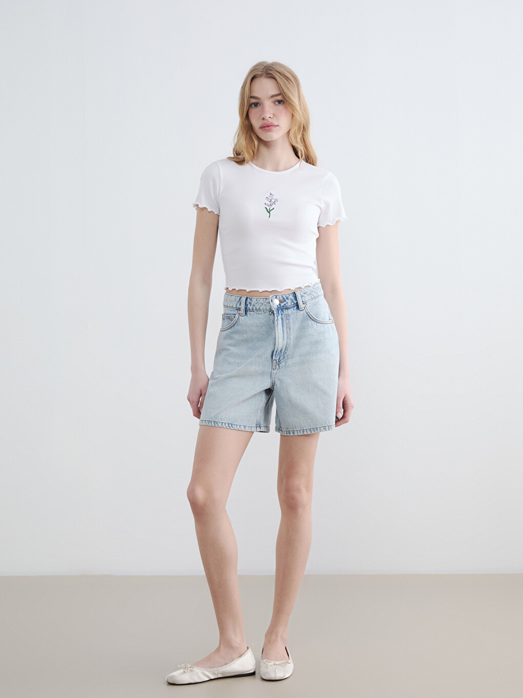 Crew Neck Embroidered Women's Crop-1