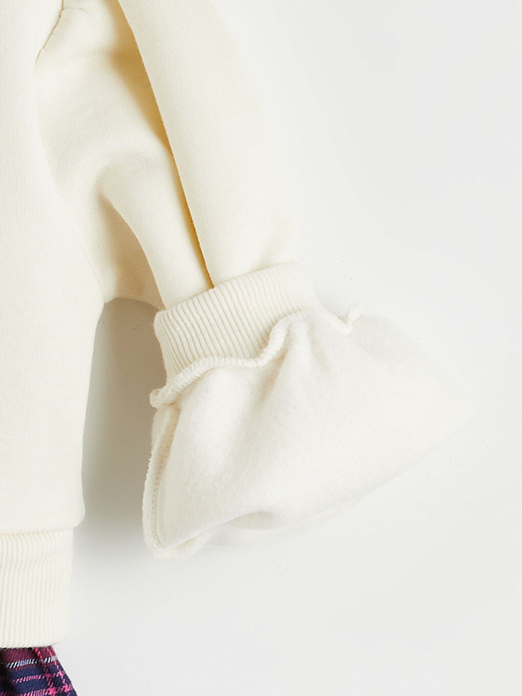 Ekru Bisiklet Yaka Ekose Pileli Kız Çocuk Kalın Elbise	-1