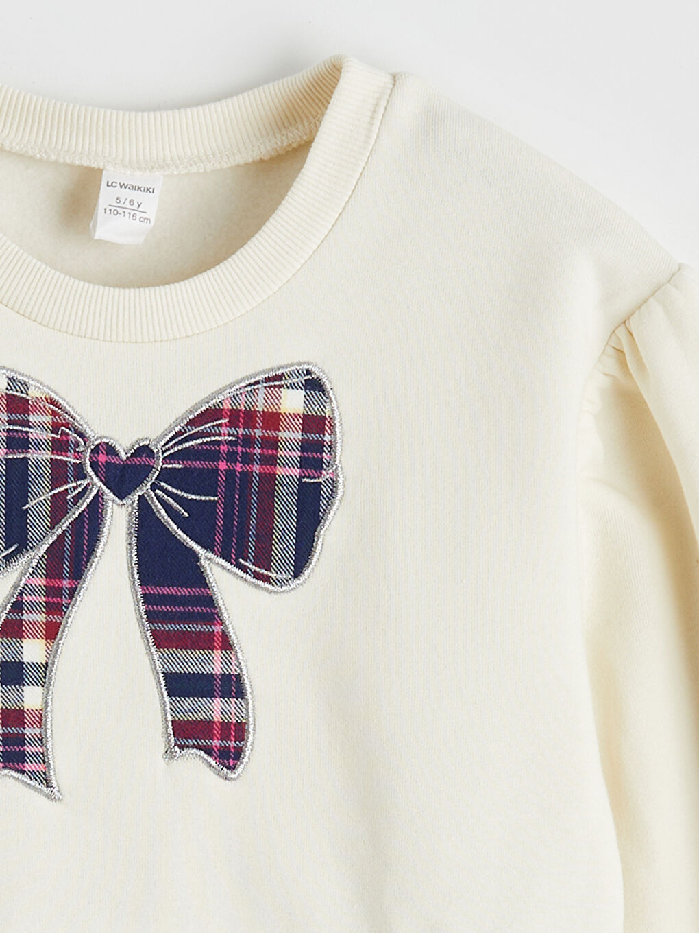 Ekru Bisiklet Yaka Ekose Pileli Kız Çocuk Kalın Elbise	-2