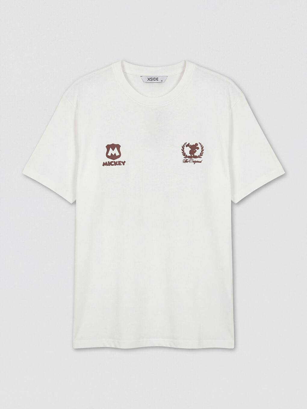 Ekru Bisiklet Yaka Mickey Mouse Baskılı Erkek Tişört