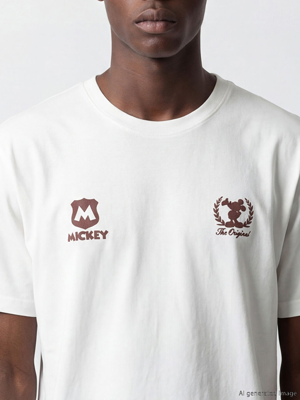 Ekru Bisiklet Yaka Mickey Mouse Baskılı Erkek Tişört-2
