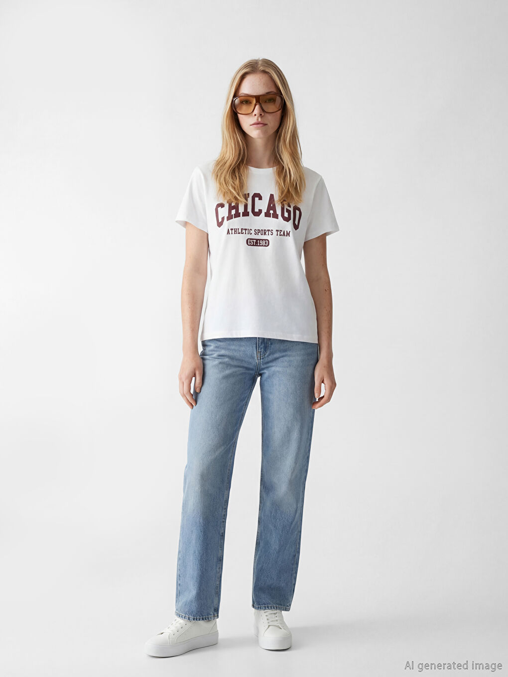 Тениска с обло деколте с щампа Chicago за жени-1