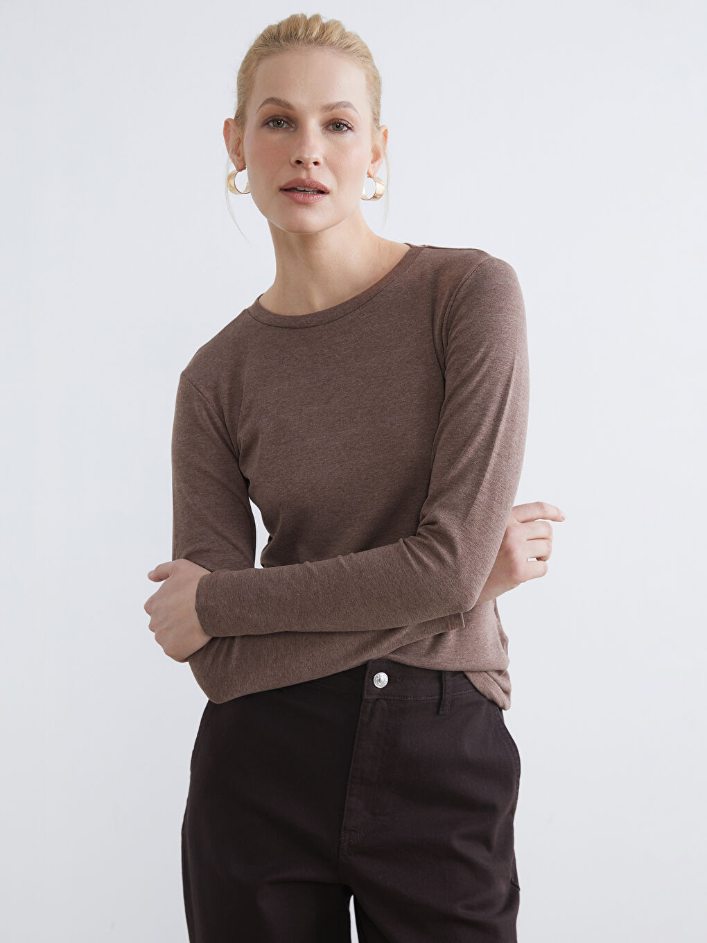 Bej Bisiklet Yaka Kadın Body	