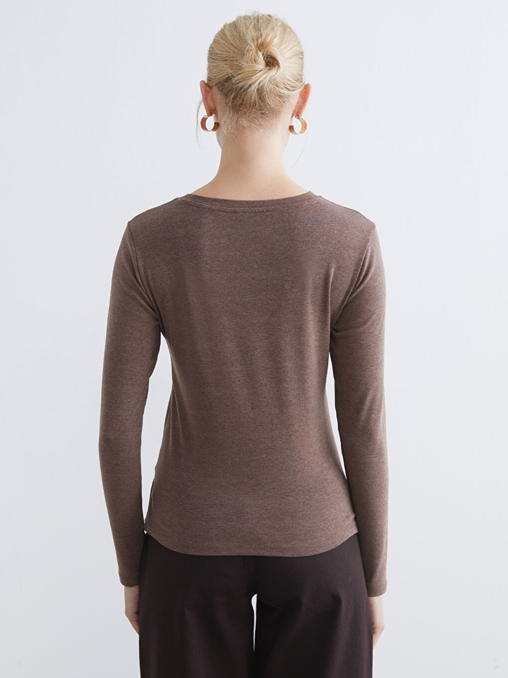 Bej Bisiklet Yaka Kadın Body	-3