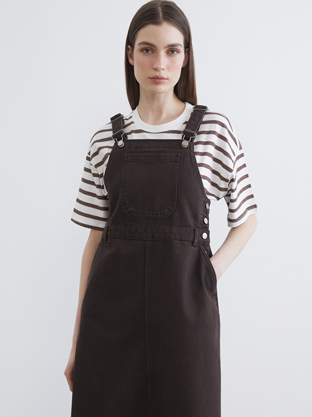 Square Neck Denim Jumpsuit Dress