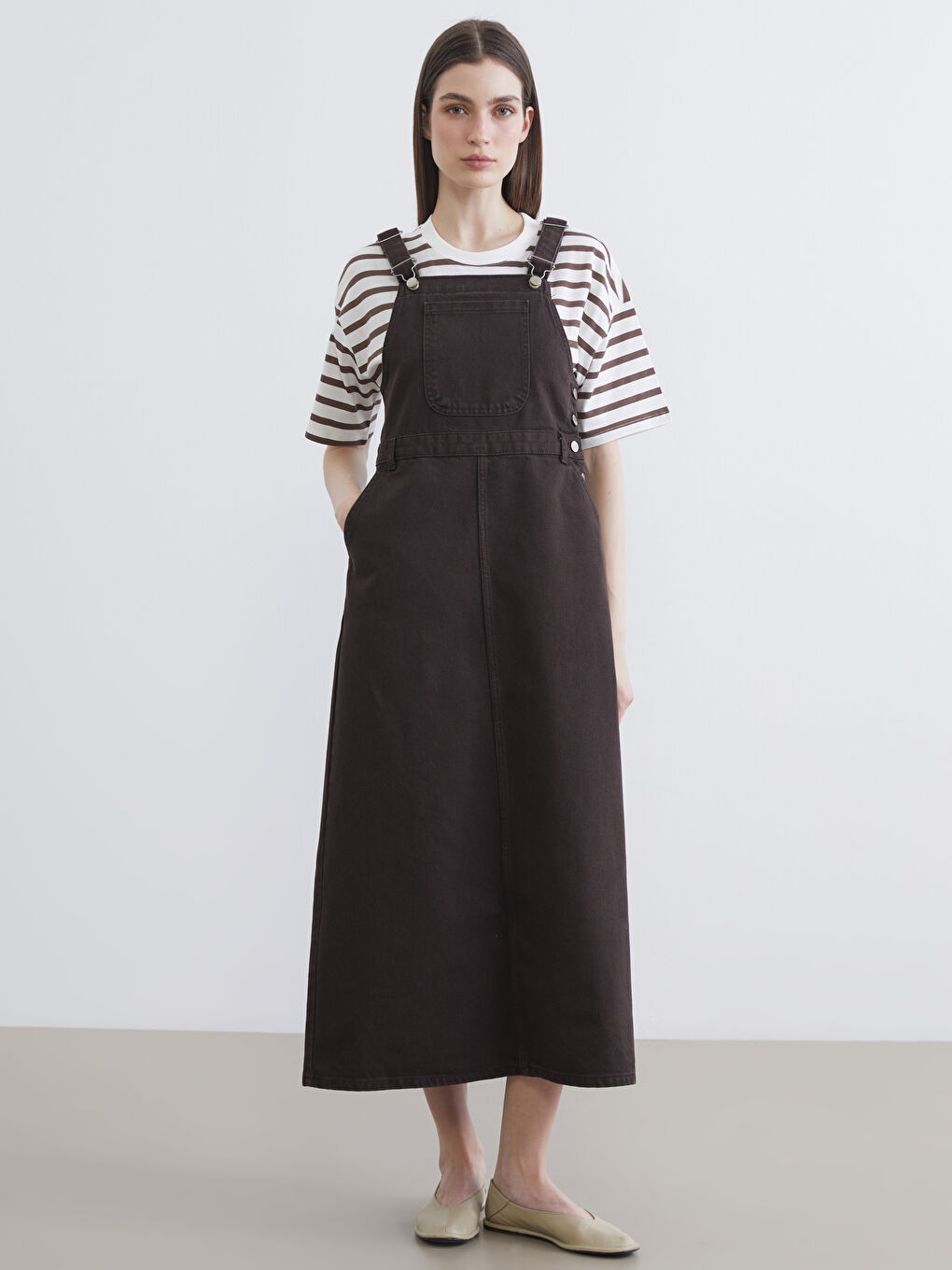 Square Neck Denim Jumpsuit Dress-2