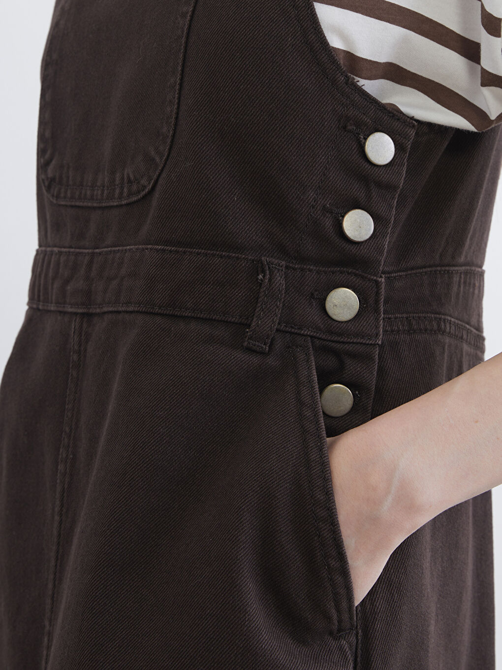 Square Neck Denim Jumpsuit Dress-3