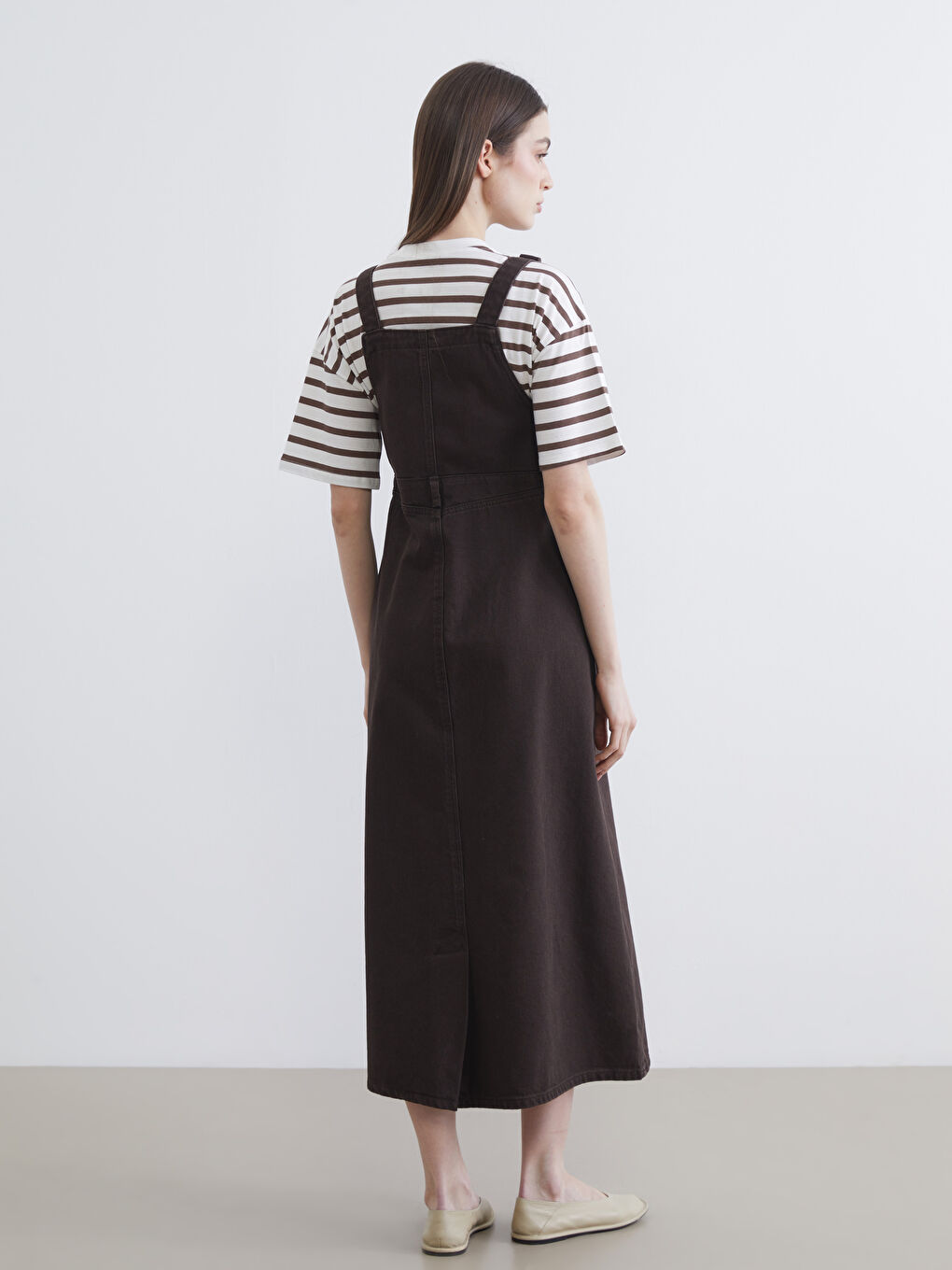 Square Neck Denim Jumpsuit Dress-4