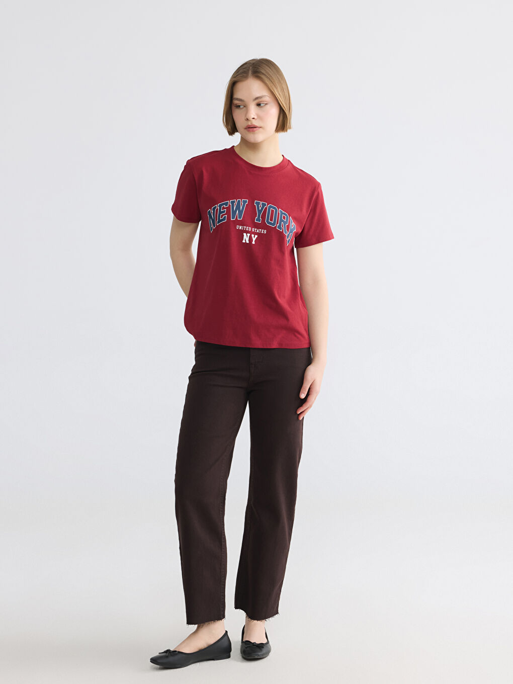Женщины Бордовый Футболка-1