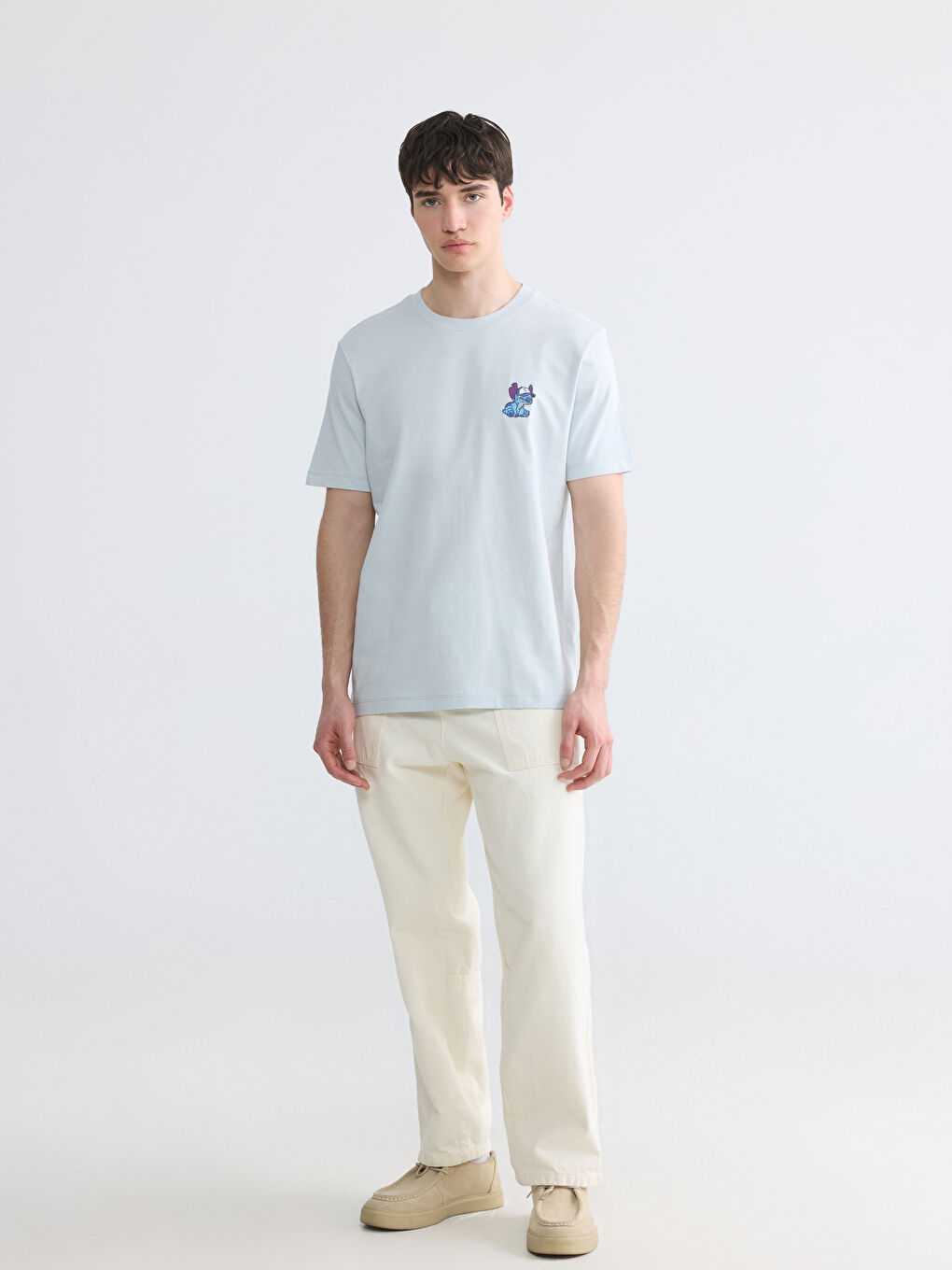 Crew Neck Lilo & Stitch Embroidered Men's T-Shirt-1
