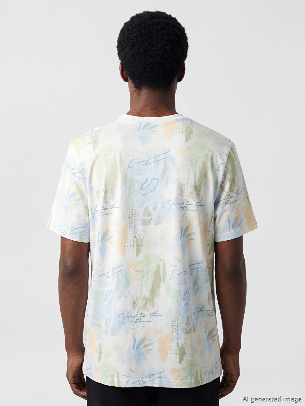 تي شيرت رجالي منقوش بياقة دائرية-3