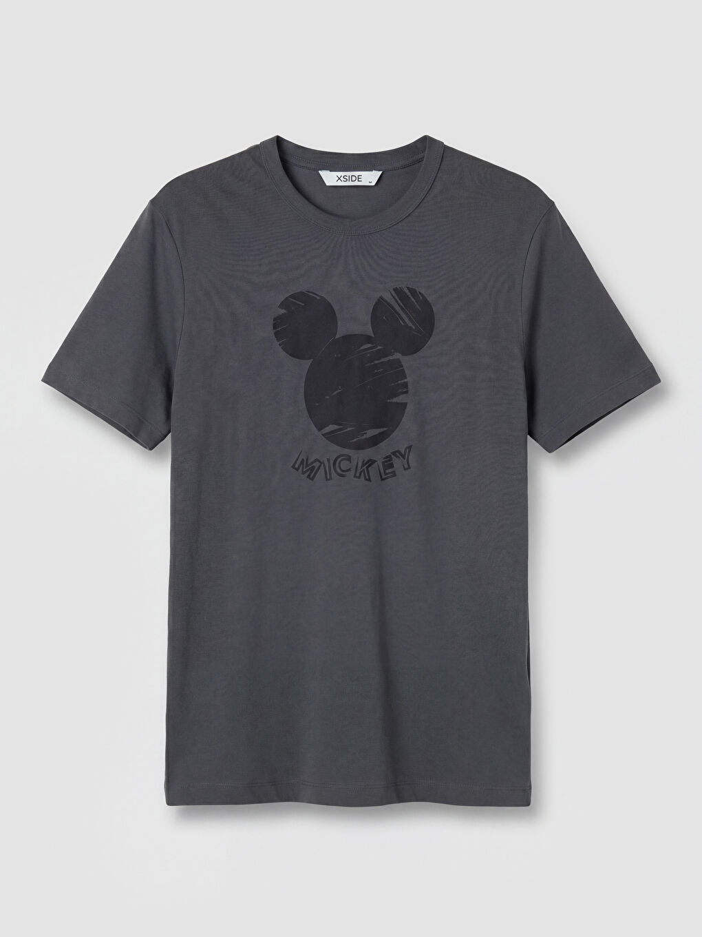 Antrasit Bisiklet Yaka Mickey Mouse Baskılı Erkek Tişört-4
