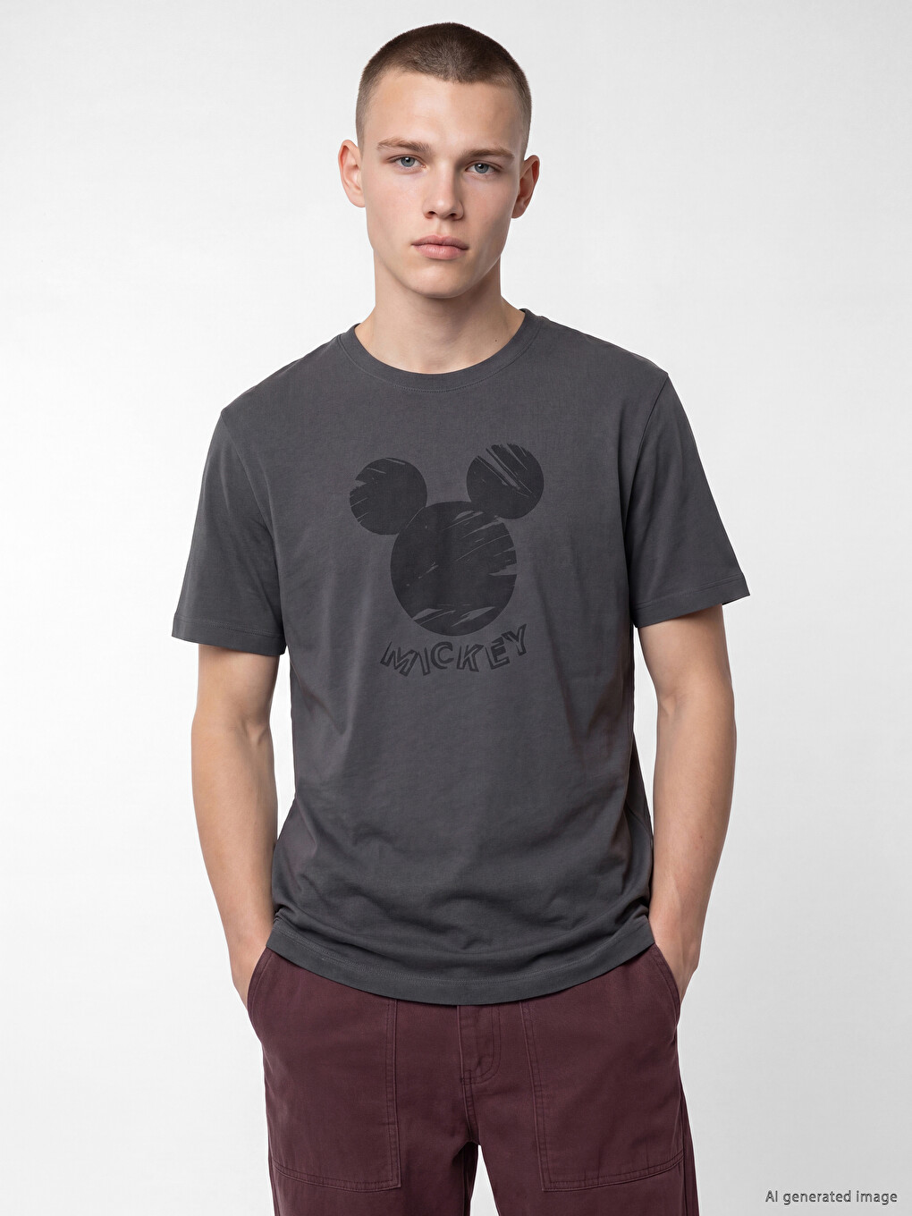 Crew Neck Mickey Mouse Printed Men's T-Shirt-1