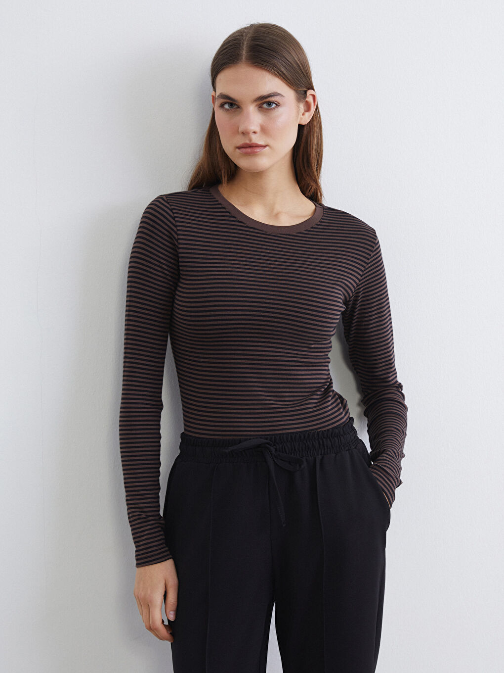 Striped crew neck bodysuit.