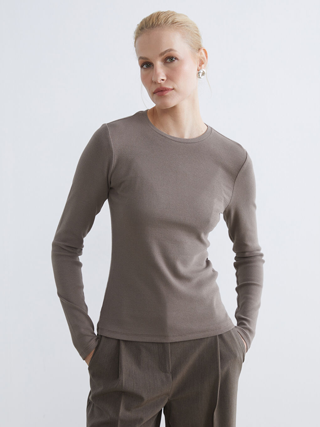 Kahverengi Bisiklet Yaka Kadın Body