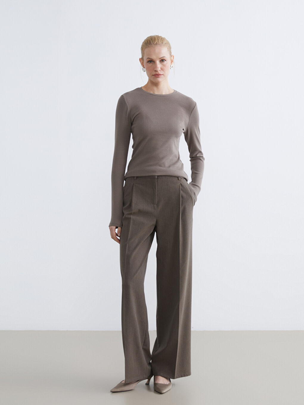 Kahverengi Bisiklet Yaka Kadın Body-1