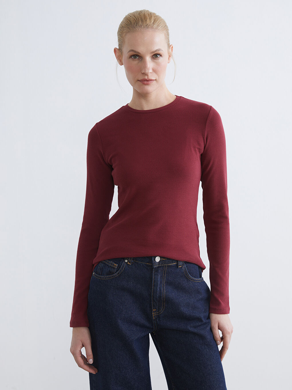 Bordo Bisiklet Yaka Kadın Body