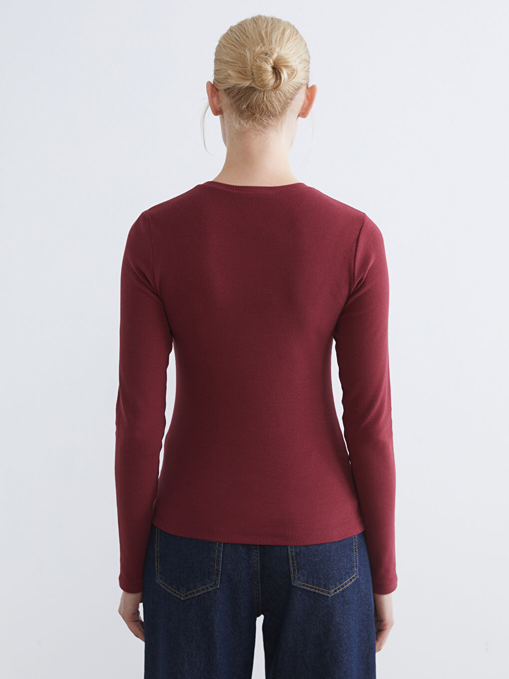 Bordo Bisiklet Yaka Kadın Body-3