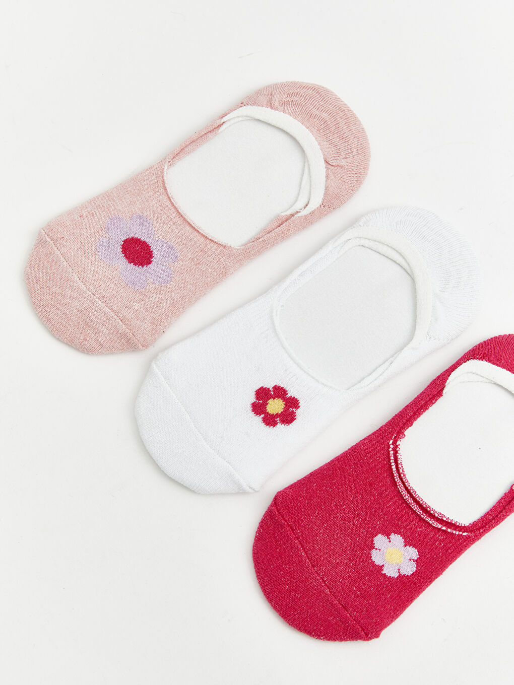 Pembe Çiçek Desenli Kız Çocuk Babet Çorap 3'lü-2