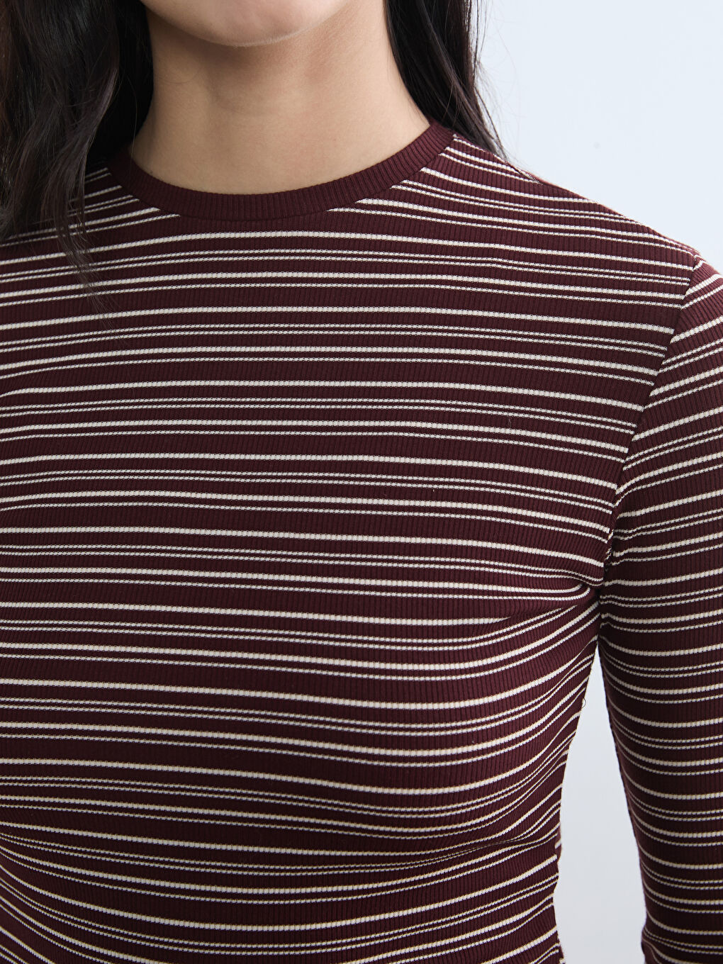 Bordo Bisiklet Yaka Çizgili Kadın Body-2